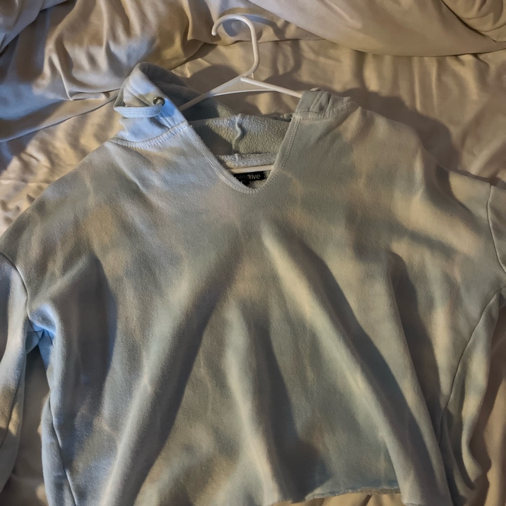 Ocean Drive Sky Blue Fleece cropped off the shoulder Hoodie